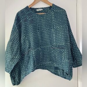 Marketplace Handwork of India Woven Top Embroidered Teal Blue Green XS Small